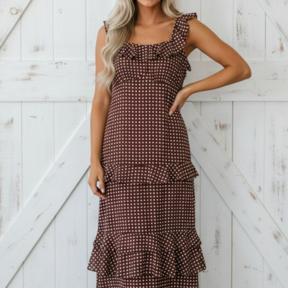 Polka Dot Backless Ruffle Tiered Maxi Dress